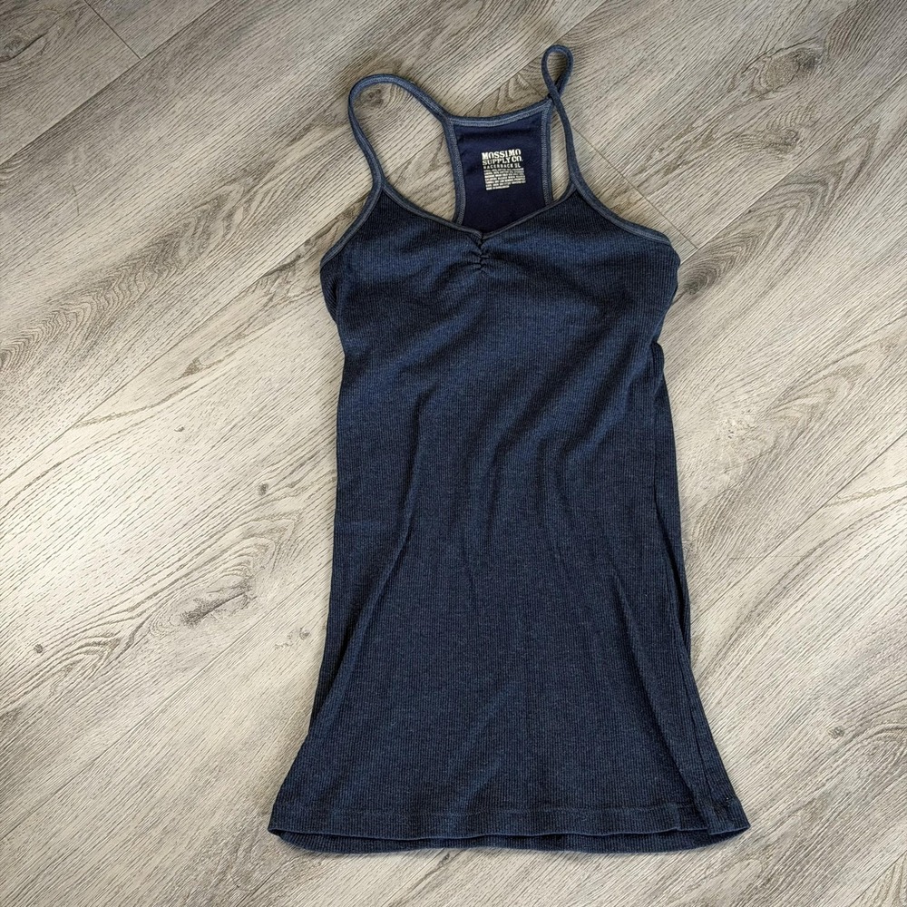 Y2K Mossimo Supply Co. Tank Top Womens Large Blue Ribbed Racerback Shelf Bra